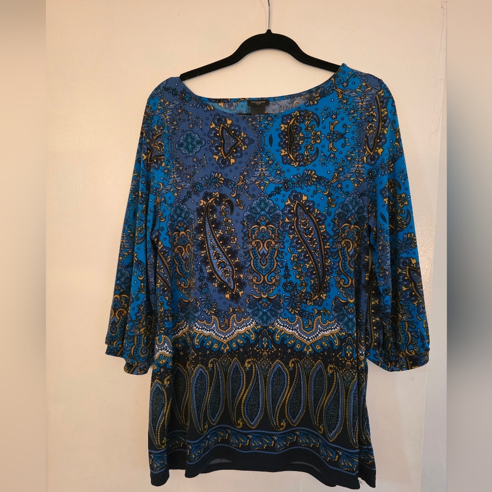 Ann Taylor Blue and Gold Paisley Blouse